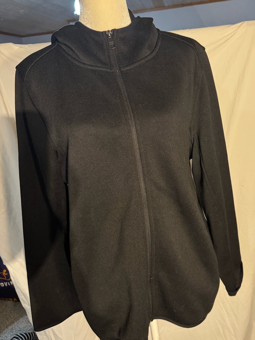 Andrew Marc Black Full-Zip Hooded Bomber Jacket